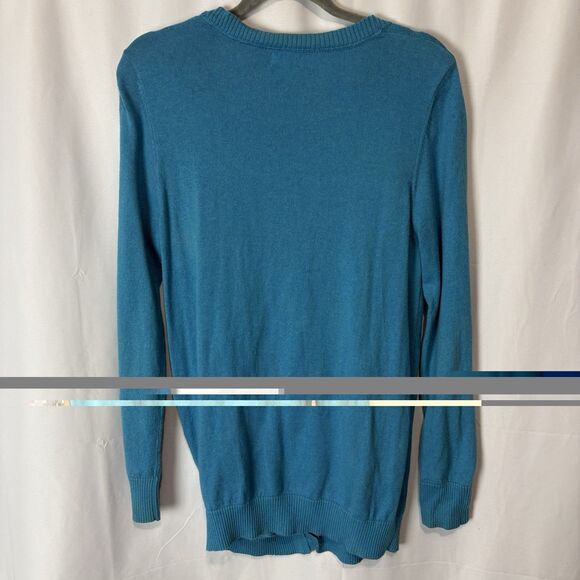 LL Bean Cardigan Sweater Cotton Cashmere Blend Bright Turquoise Size Large-Reg. - Picture 7 of 7